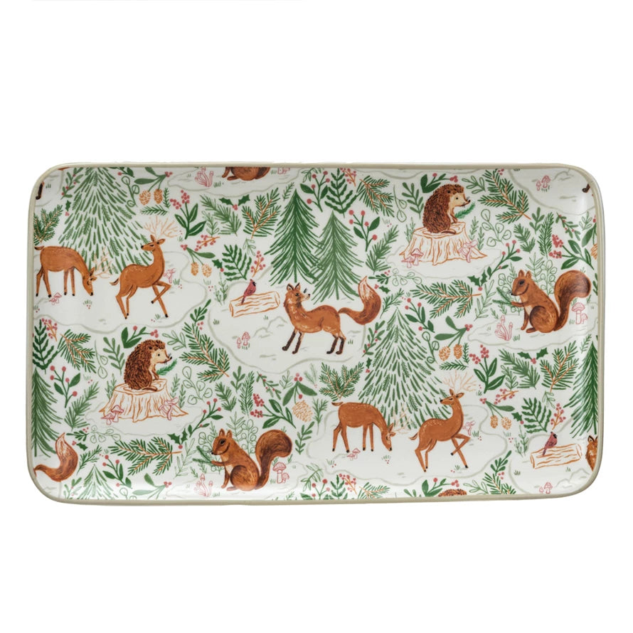 Woodland Flora/Fauna Pattern Stoneware Platter