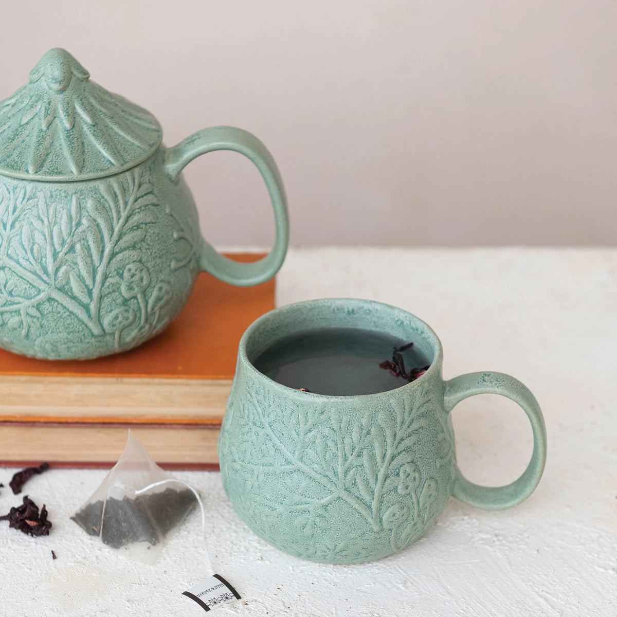 Embossed Stoneware Mug w/ Botanicals