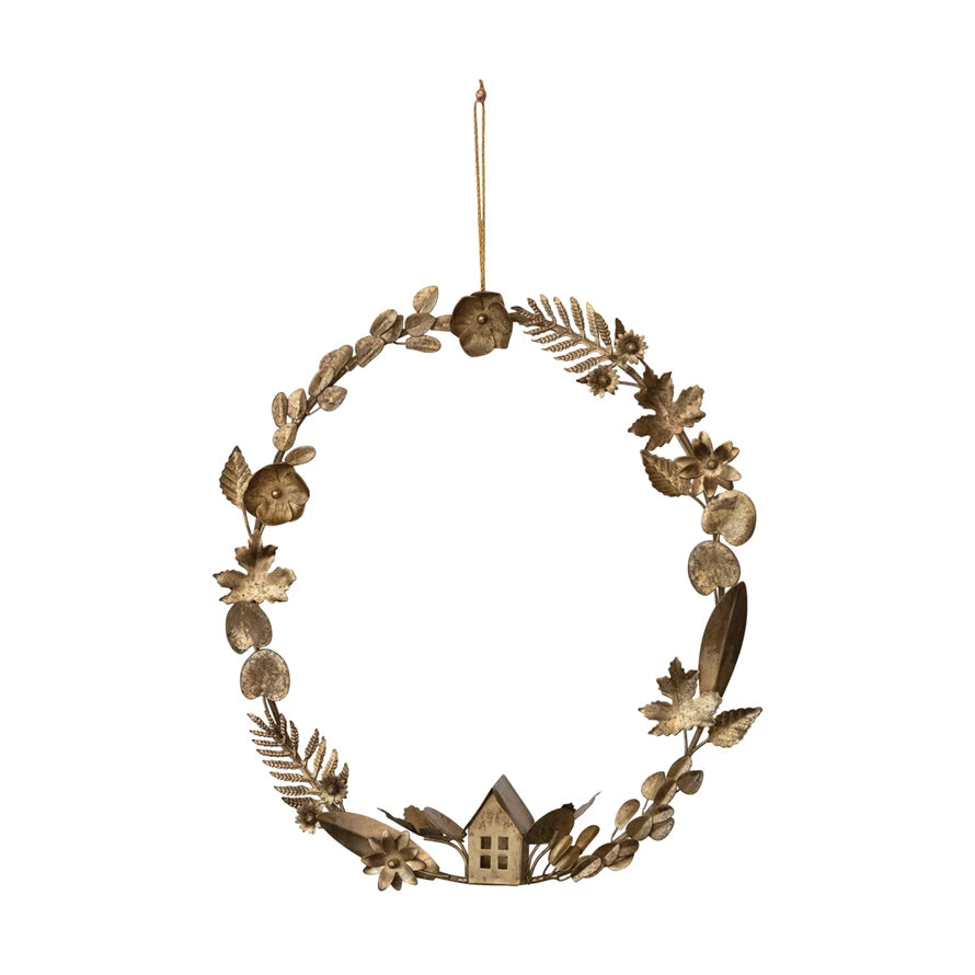 14&quot; Wreath w/ Antique Gold Finish