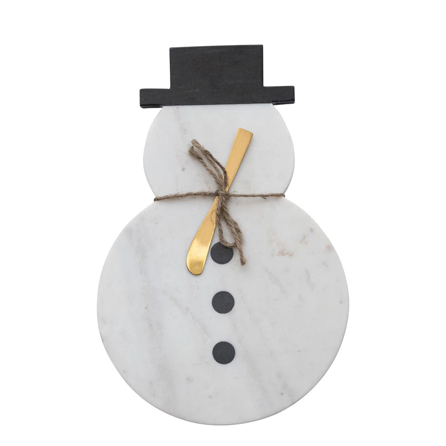Marble Snowman Shaped Board w/ Canape Knife