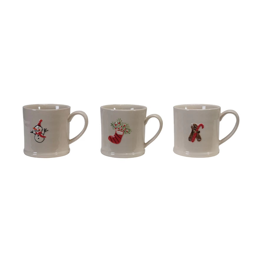 8 oz. Embossed Stoneware Mug w/ Holiday Icon
