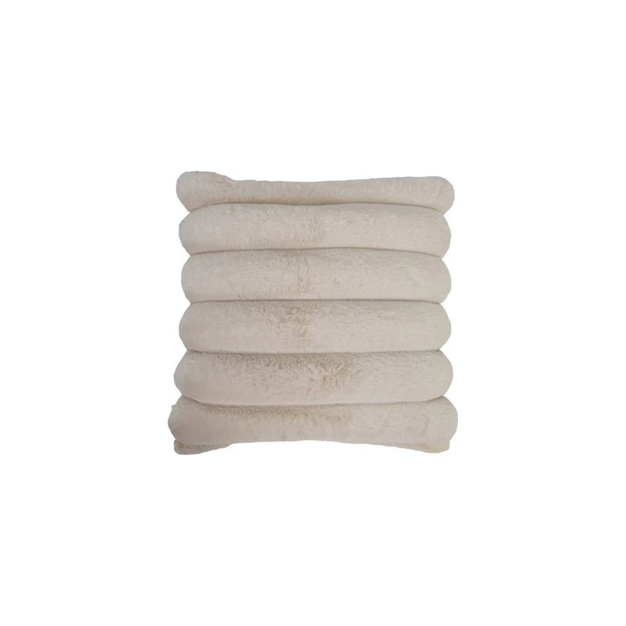 18&quot; Square Faux Fur Pillow w/ Channel Stitch (Ivory)