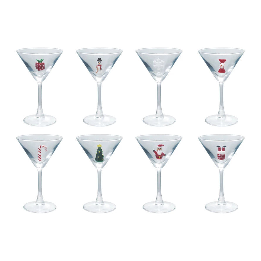 Martini Glass with Hand-Blown Holiday Figure