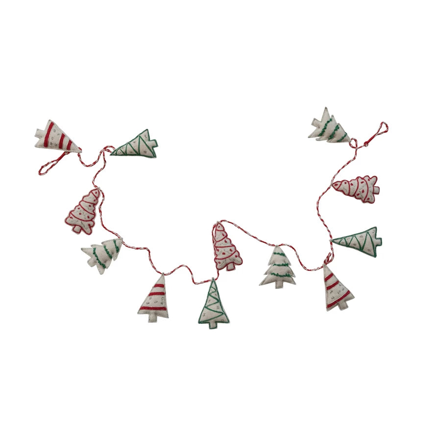 Woven Wool &amp; Embroidered Tree Garland with Metallic Thread