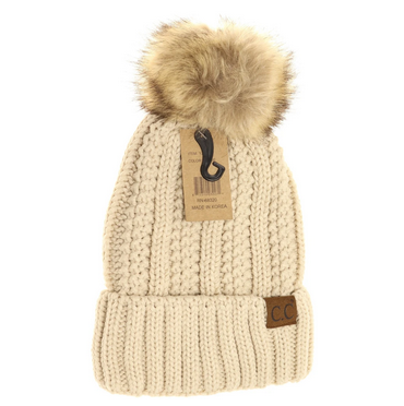 Fuzzy Lined Fur Pom Beanie