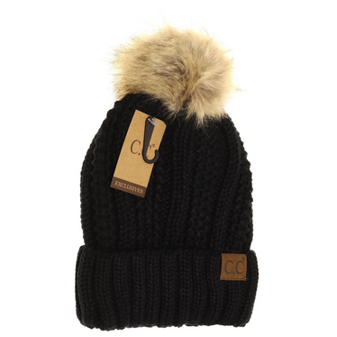 Fuzzy Lined Fur Pom Beanie