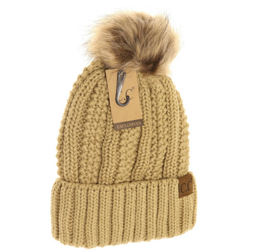 Fuzzy Lined Fur Pom Beanie