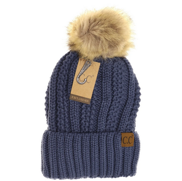 Fuzzy Lined Fur Pom Beanie