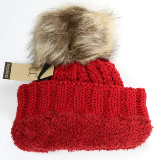Fuzzy Lined Fur Pom Beanie