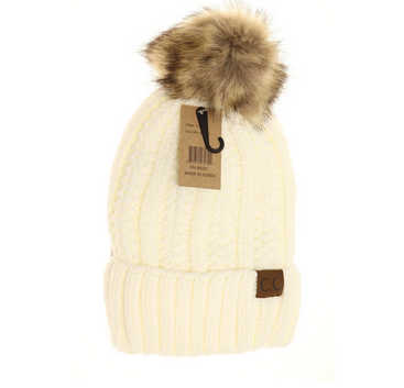 Fuzzy Lined Fur Pom Beanie
