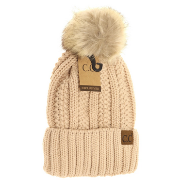 Fuzzy Lined Fur Pom Beanie
