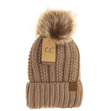 Fuzzy Lined Fur Pom Beanie