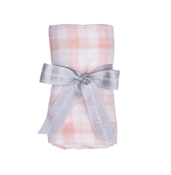 Painted Gingham Swaddle Blanket - Pink