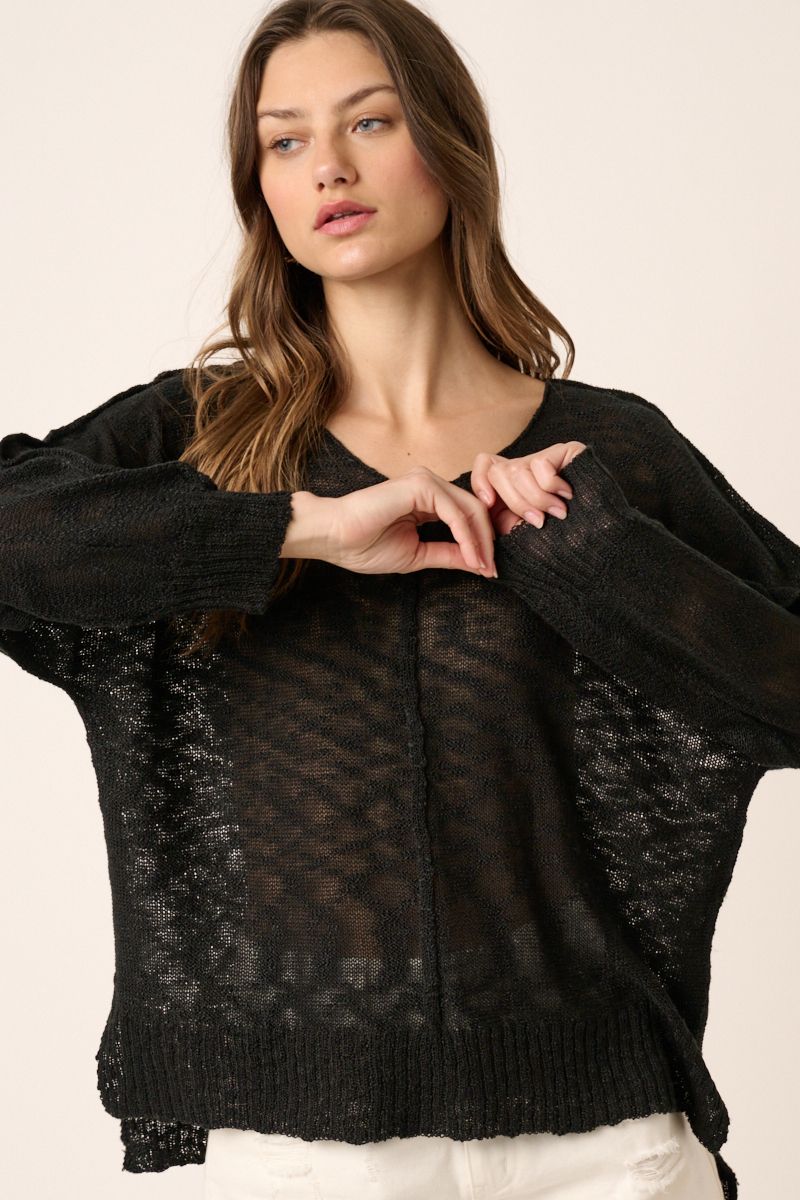 V Neck Dolman Long Sleeve Sweater