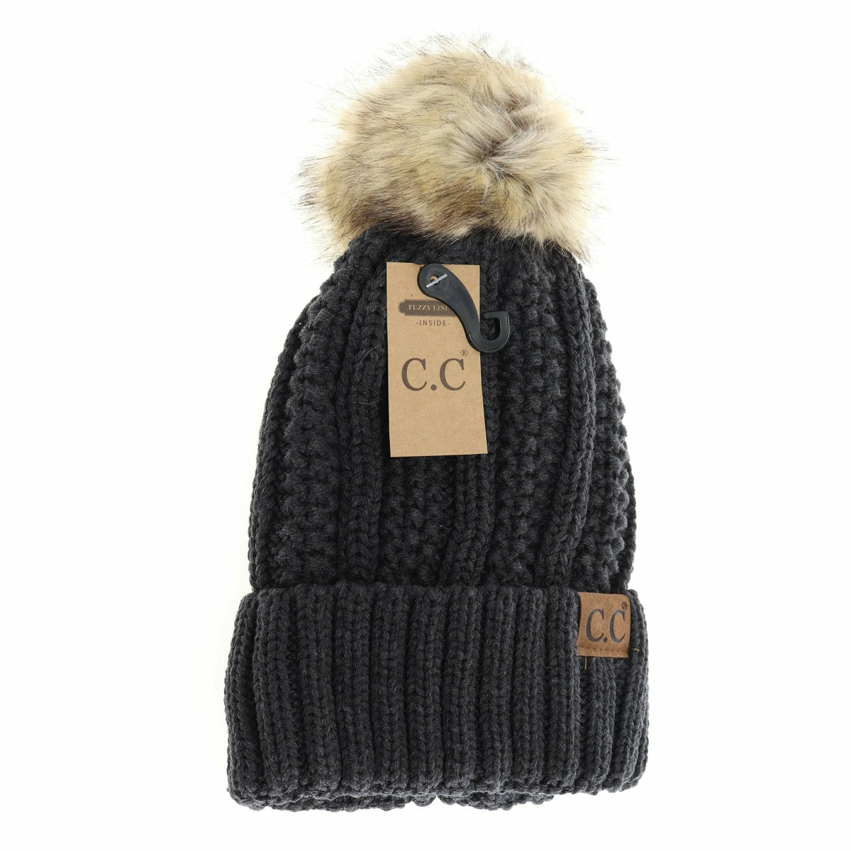 Fuzzy Lined Fur Pom Beanie