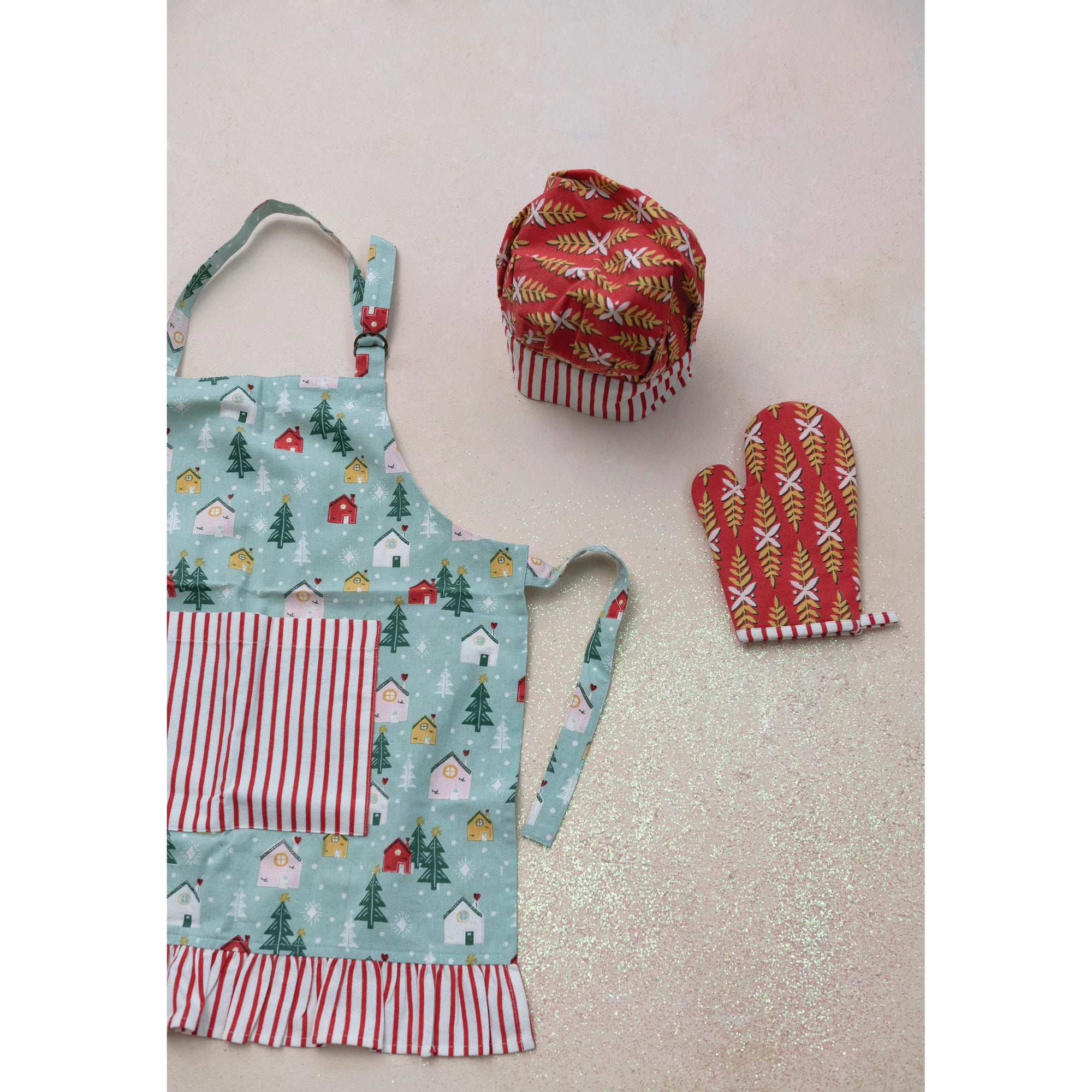 Child apron, chef hat and hot mitt - set of 3