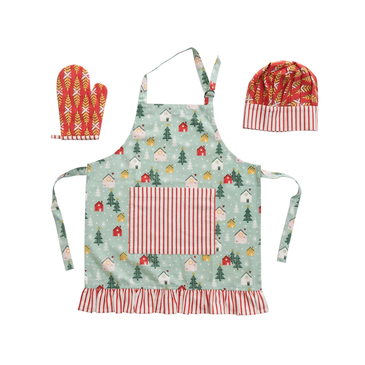 Child apron, chef hat and hot mitt - set of 3