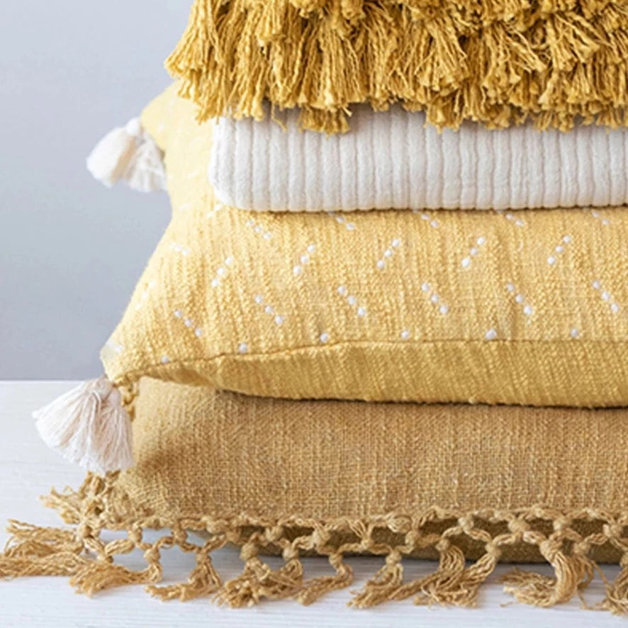 Yellow &amp; Cream Embroidered Dots Pillow