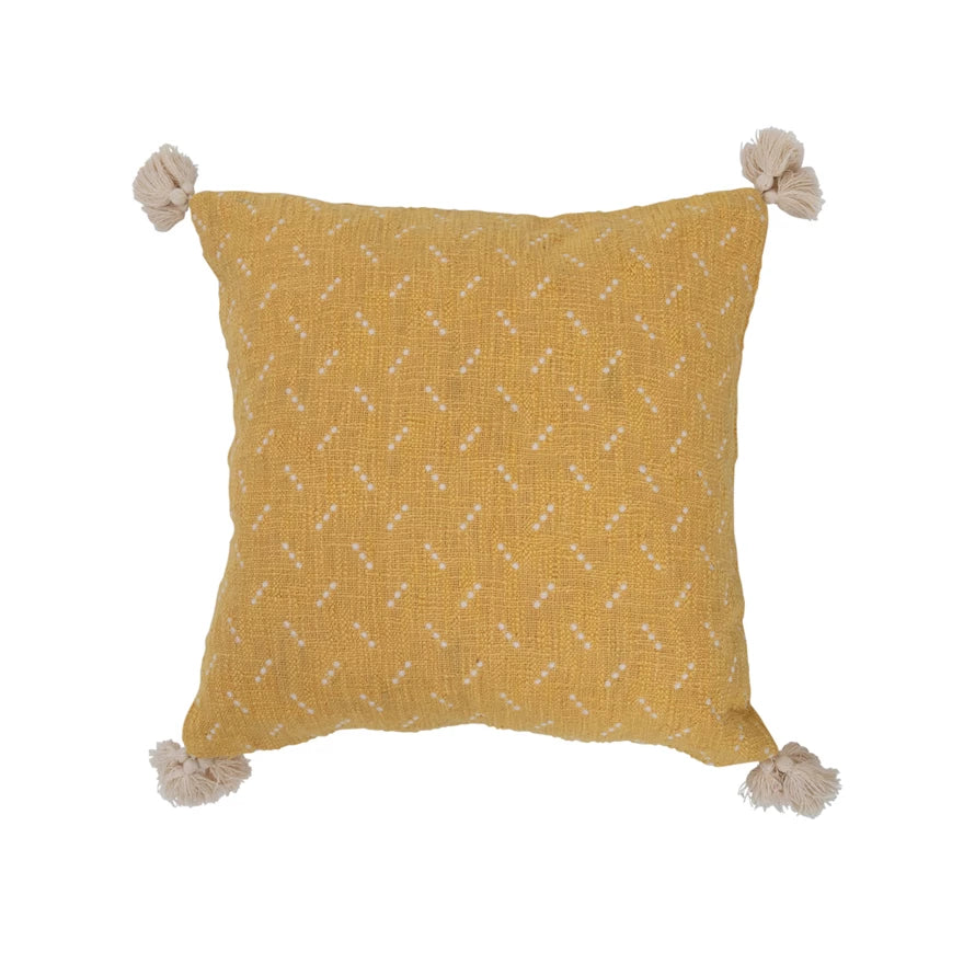 Yellow &amp; Cream Embroidered Dots Pillow