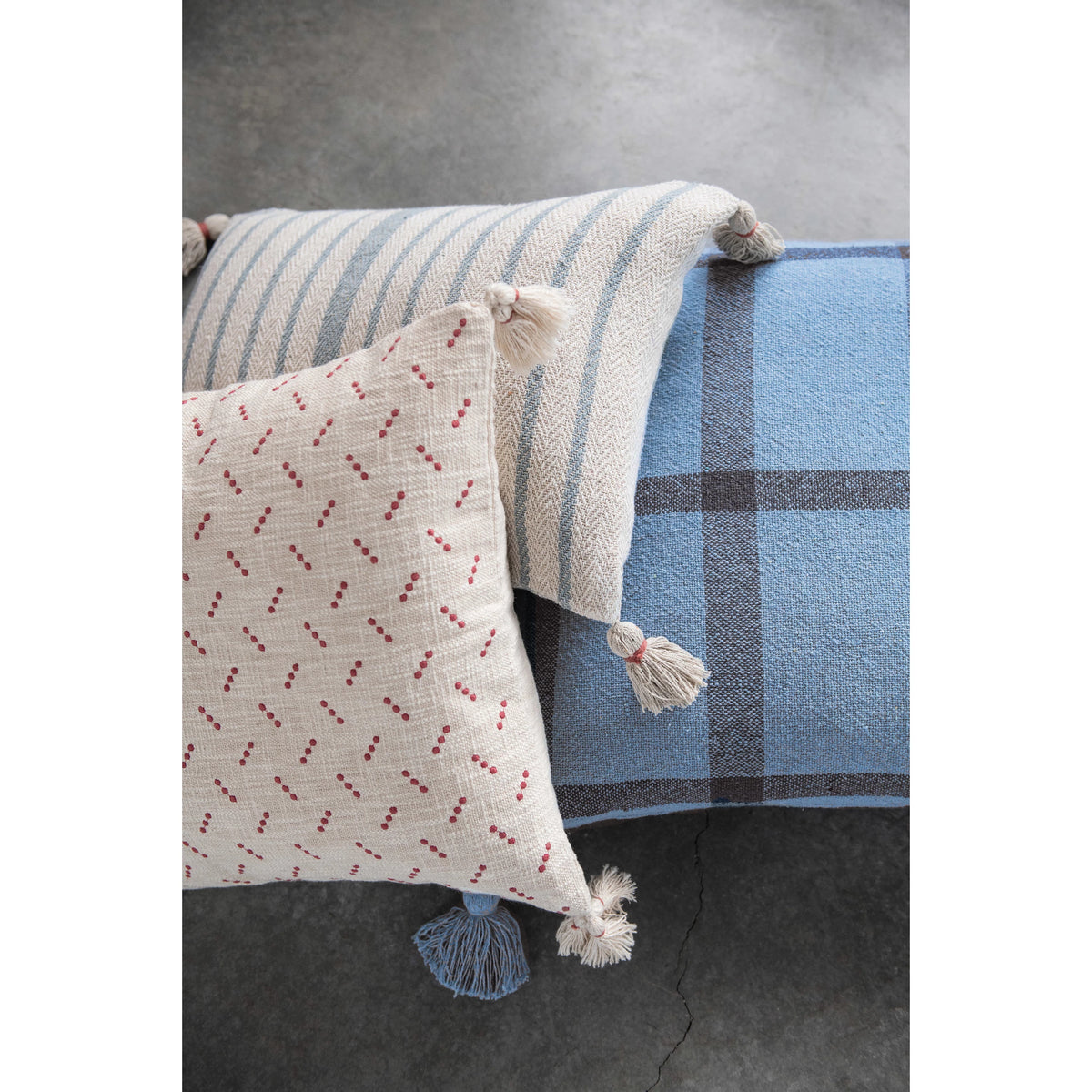 Cream &amp; Red Embroidered Dots Pillow