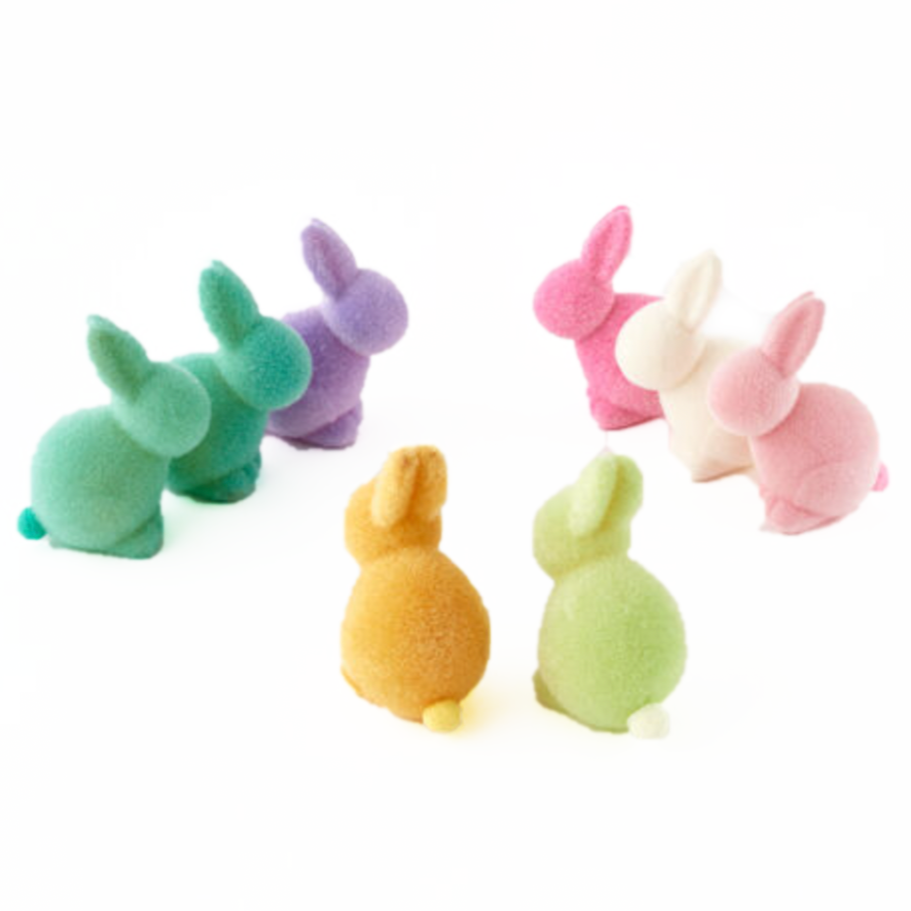 Flocked Pastel Seated Bunny w/ Pom Pom