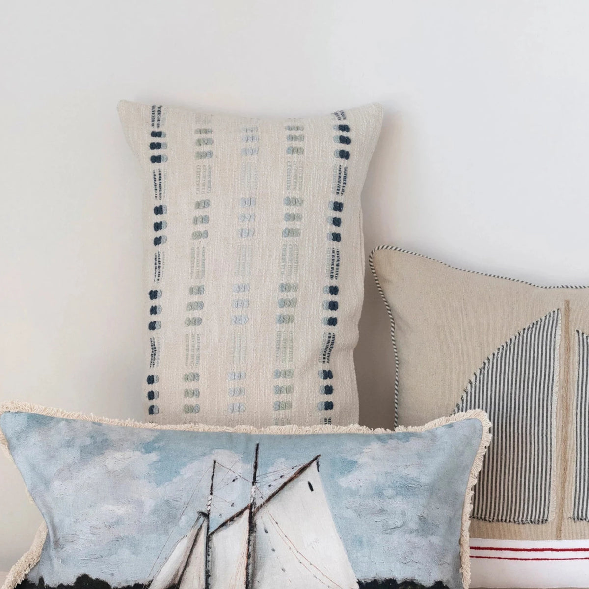 Embroidered Shades of Blue Pillow