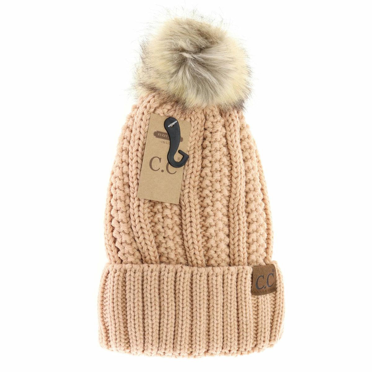 Fuzzy Lined Fur Pom Beanie