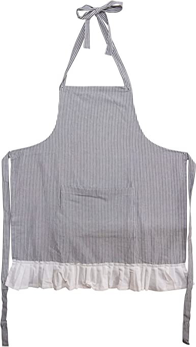 Woven Cotton Apron with Pocket and Ruffle