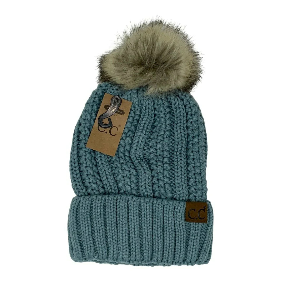 Fuzzy Lined Fur Pom Beanie